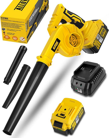 Alloyman Leaf Blower, 20V Cordless Leaf Blower, with 4.0Ah Battery & Charger, 2-in-1 Electric Leaf Blower & Vacuum for Yard Cleaning/Snow Blowing.