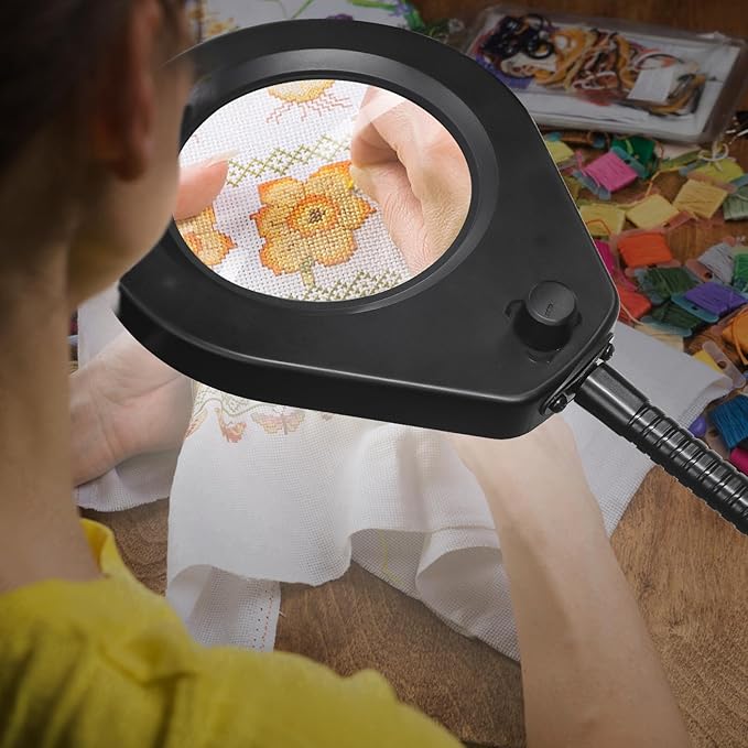 Magnifying with Light and 10X Real Glass Lens, Lighted in 5 Color Temperatures & 10 Dimmable Levels, Desk Edge Clip Mounted, Hands Free Positioning by 19.7' Gooseneck Arm