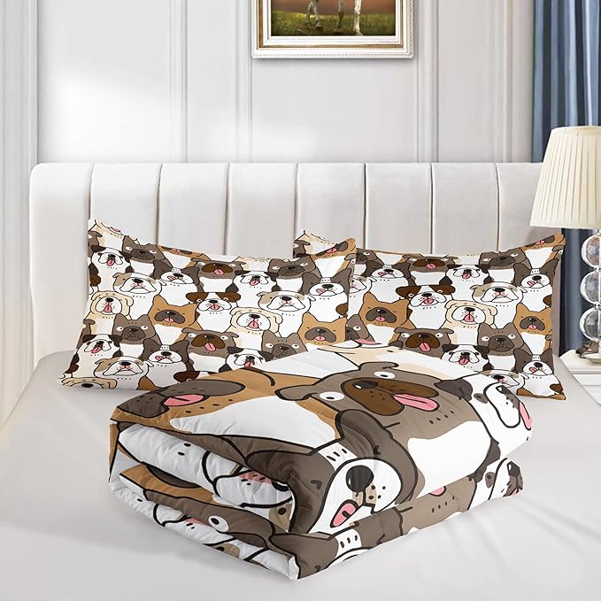 Kawaii Dog Comforter King Size,Dogs Comforter Set for Kids Teens Girls Boys,3Pcs Bedding Set Printed Comforter with 2 Pillowcases,Down Alternative,Soft and Lightweight，King Size