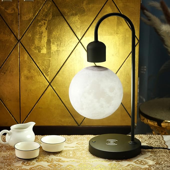 Floating Moon Lamp with Wireless Phone Charger & LED Levitating Ball in The Air Freely Unique Magnetic Cloud Desk Lamp with Cool Night Light, Home Office Decor & Gift for Friends Families