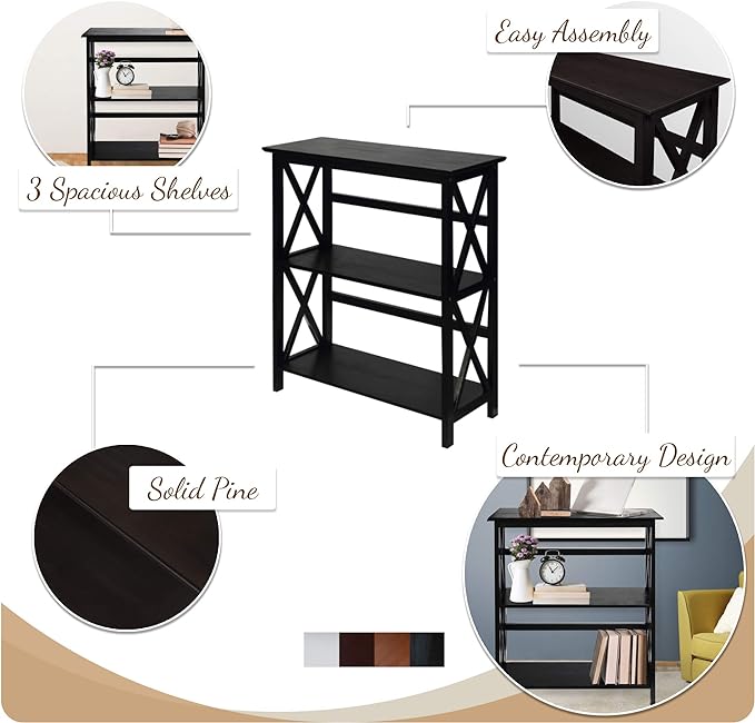 Casual Home Montego 3-Shelf Bookcase, Black (New)