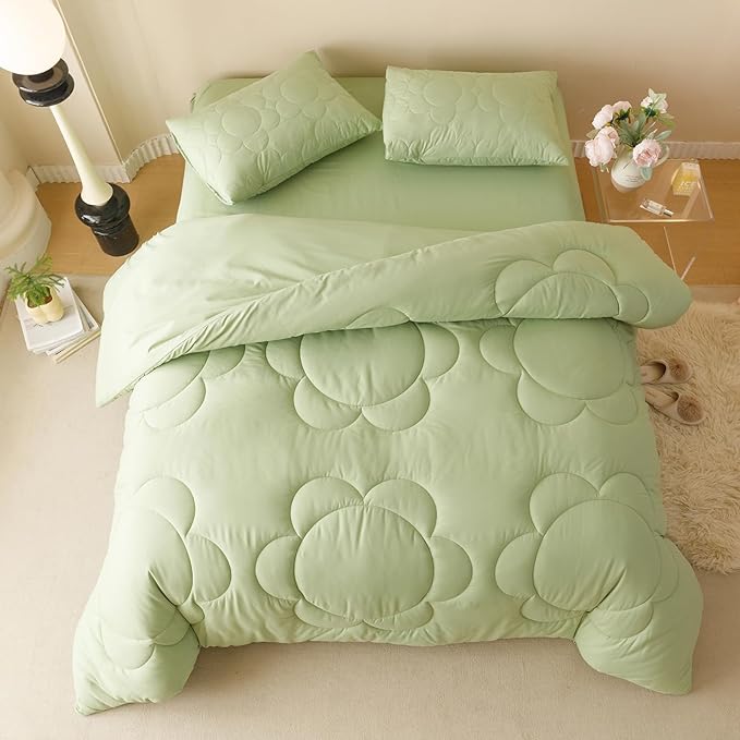 Sage Flower Comforter King Green Sunflower Print Bed King Comforter Set 3 Pieces Green Floral Comforter Set for Women Girls Bedroom Decor All Season Hotel Quality Comforter Set