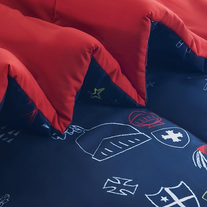 SLEEP ZONE Kids Twin Size Bedding Comforter Set 5 Pieces Breathable All Season Use for Boys (Knight‘s Tale, Twin)