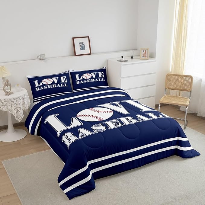 Kids Baseball Comforter Set Full Size Sports Game Bedding Set for Boys Girls Teens Bedroom Decor Baseball Gaming Comforter Gift for Baseball Lover Duvet Set with 2 Pillow Case