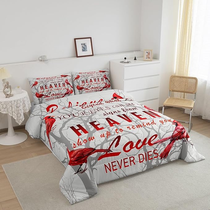 Cardinal Bird Comforter Set Twin Size Farmhouse Red Birds Bedding Set for Girls Boys Women Men Tree Branches Decor Comforter Nature Comforter with 1 Pillow Case