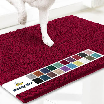 Muddy Mat® Original Dog Door Mat for Muddy Paws, Super Absorbent Microfiber, Non-Slip Washable Pet Rug, Quick Dry Chenille Entryway Carpet, Machine Washable Indoor Outdoor mat, Maroon 19"x30"
