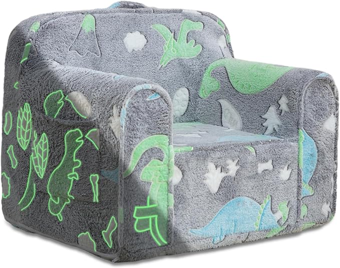 Comfy Toddler Chair Kids Chair,Toddler Foam Chair,Kids Armchair Toddler Couch Baby Kids Sofa Reading Chair with Glow in The Dark(Glow Dino)