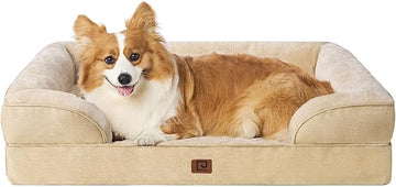 EHEYCIGA Orthopedic Dog Beds for Large Dogs, Waterproof Memory Foam Large Dog Bed with Sides, Non-Slip Bottom and Egg-Crate Foam Large Dog Couch Bed with Washable Removable Cover, Greige