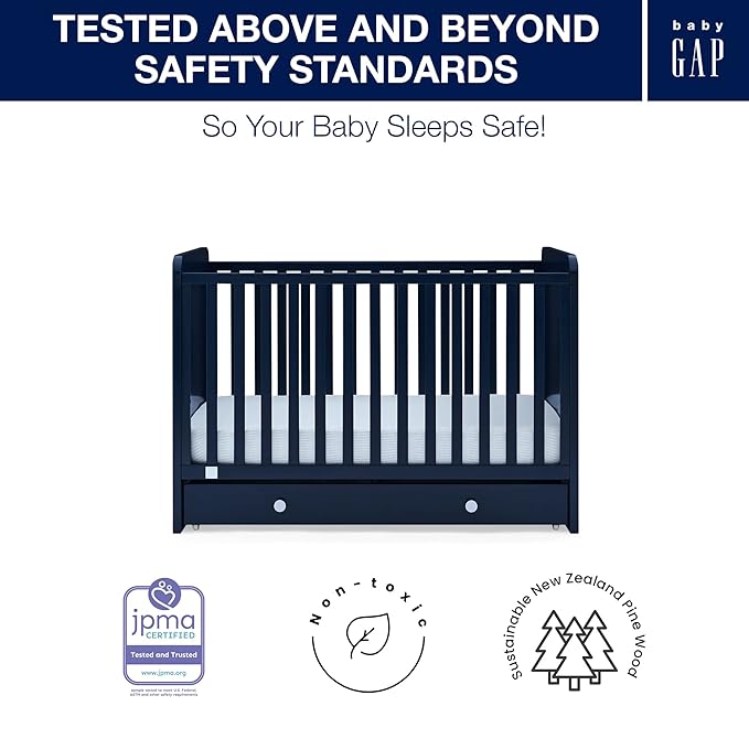 GAP babyGap Graham 4-in-1 Convertible Crib with Storage Drawer - Greenguard Gold Certified, Navy/Light Blue
