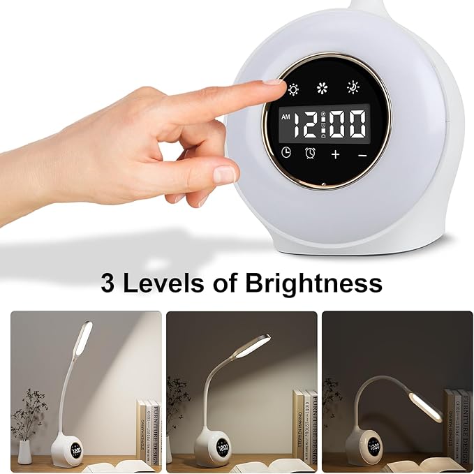 Desk Lamp with Alarm Clock, Sunrise Alarm Clock for Bedrooms,Digital Clock with Colourful Light, Cool Stuff Alarm Clocks for Kids
