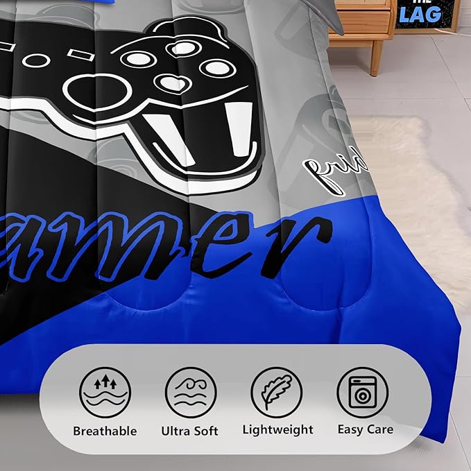 6 Pieces Gaming Bedding Set Queen Size for Boys Gamer Comforter Set for Boys Girls Kids Teens 6 Piece Bed in A Bag Video Game Bedding for Gamer Room Decorative Queen50