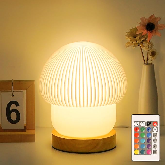 16 Colors Mushroom Lamp Night Light, Elegant 3D Printed Table Lamp with LED, Remote Control Desk Lamp Perfect for Bedroom, Living Room Decor, Great Gift for Women kids, Teens (H:7.1 inches)