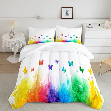 CVHOUSE Butterfly Bedding Set,Butterfly Comforter Queen,Butterfly Comforter Set for Girls Kids Teens,Butterflies Quilt Set with 1 Comforter and 2 Pillow Cases- 3 Piece