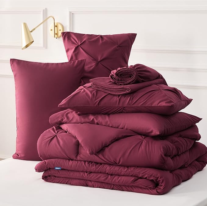 Bedsure Twin XL Comforter Set - Extra Long 5 Pieces Dorm Room Essentials, Pinch Pleat Bed in a Bag with Comforter, Sheets, Pillowcase & Sham