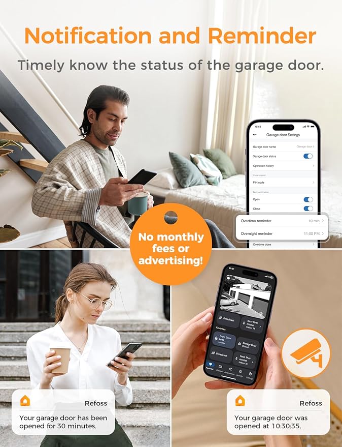Smart Wi-Fi Garage Door Opener, Compatible with Apple HomeKit, Siri, Alexa & Google Assistant, Carplay, App Remote Control, Only Support 2.4GHz Networks