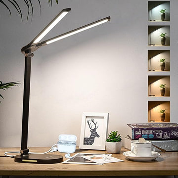 Desk Lights for Home Office - LED Desk Lamp with Night Light, Office Desk Lamp with Memory Function, 5CCT Brightest Workbench Office Lighting, Dimmable Modern Desk Lamp for Monitor Studio Reading