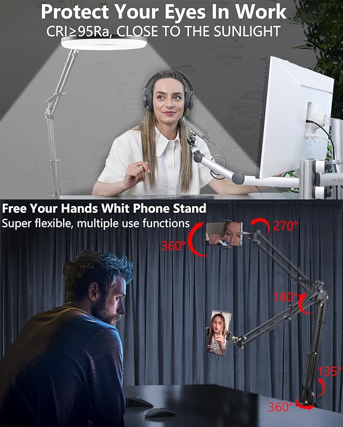 Zoom Lighting for Computer Video Conference, 10 Inch Ring Light with Stand for Video Recording, Working, Learning, Zoom Call, Webcam Laptop Light with Phone Holder for Podcast Live Streaming