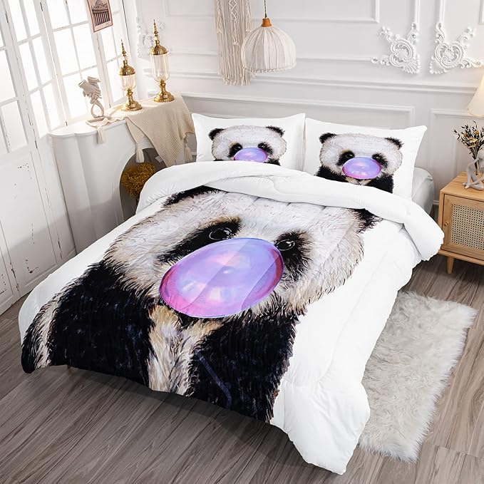 CVHOUSE Panda Bedding Set,Panda Comforter King,Cute Panda Comforter Set for Girls Kids Teens,Kawaii Panda Quilt Set with 1 Comforter and 2 Pillow Cases- 3 Piece