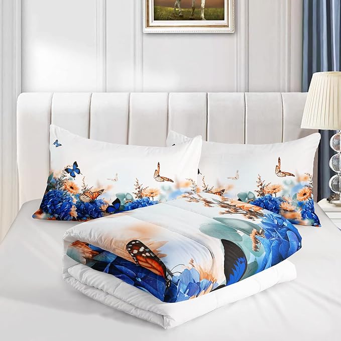 CVHOUSE Butterfly Bedding Set,Butterfly Comforter Twin,Butterfly Comforter Set for Girls Kids Teens,Butterflies Quilt Set with 1 Comforter and 2 Pillow Cases- 3 Piece