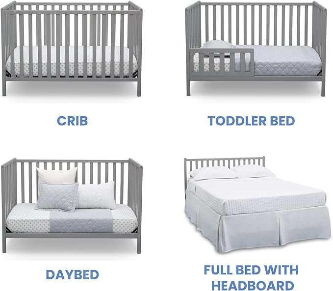 Delta Children Heartland 4-in-1 Convertible Crib Infant Changing Table with Pad + Serta Perfect Start Crib Mattress, Grey