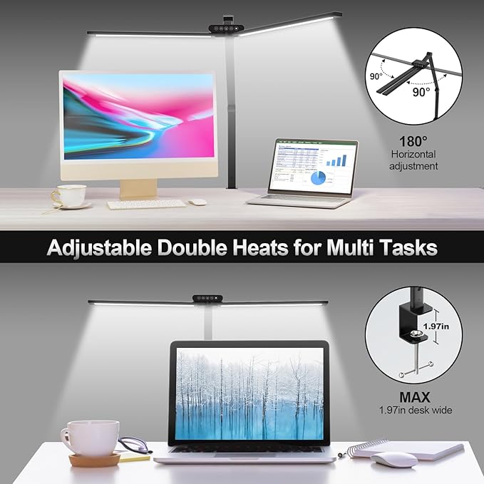 Led Desk Lamp for Office Home - Eye Caring Architect Table Light with Clamp, Dual Screen Computer Smart Light 5 Color 24W Lighting Table Lamp