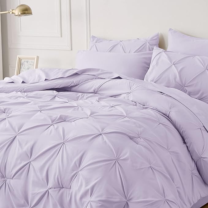 Bedsure Light Purple Comforter Set King - Bedding Set King 7 Pieces, Pintuck Bed in a Bag Purple Bed Set with Comforter, Sheets, Pillowcases & Shams