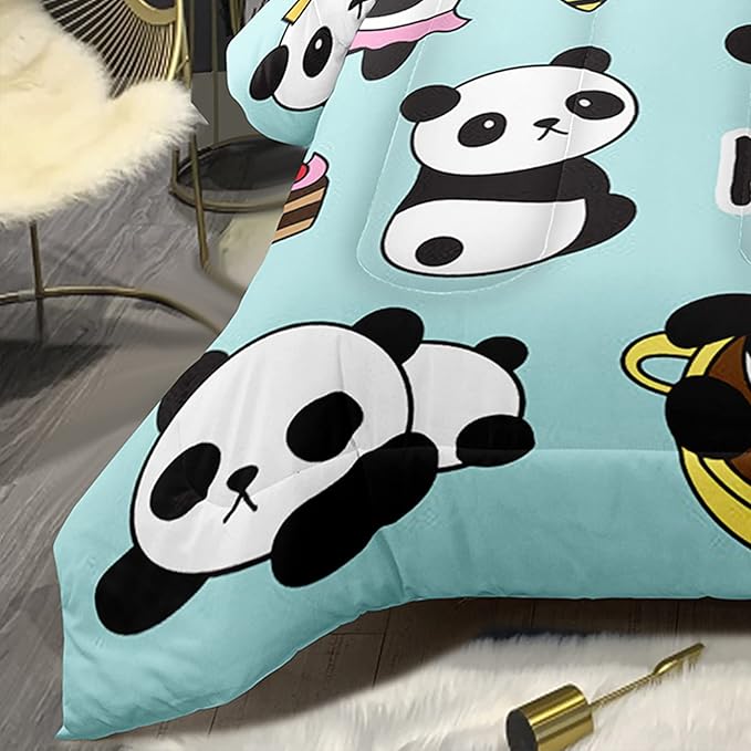 Bodhi Cartoon Cute Panda Comforter Set Queen for Boys Girls Kids Teens Soft Microfiber Animal Theme Panda Bedding Set Queen Size 3D Panda Comforter Set 1 Comforter+2 Pillow Shams #4007