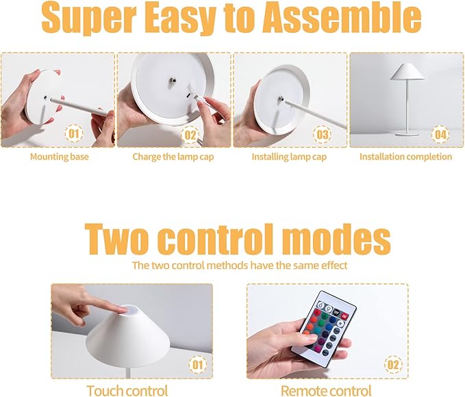 oneleaf Table Lamp RGB Modern LED Cordless,Rechargeable Battery Touch Desk lamp with remote control, Night Light, Metal Shell, for Couple Dinner/Restaurant/Bedroom/Camp-White