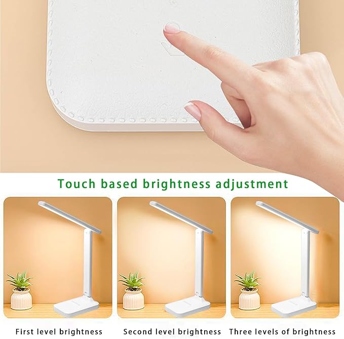 Desk lamp,LED Lamp,Touch Control,3 Color Modes,Eye-Protecting Table Lamp,Led Lights for Bedroom,Home,Office,Black (Medium Size, White)
