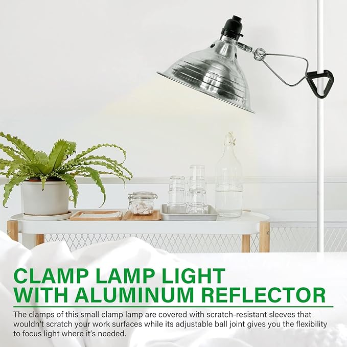 Simple Deluxe Clamp Lamp Light 150 Watt with 8.5 Inch Aluminum Reflector (no Bulb Included), 6 Feet Cord, 1 Pack, Black, New Version