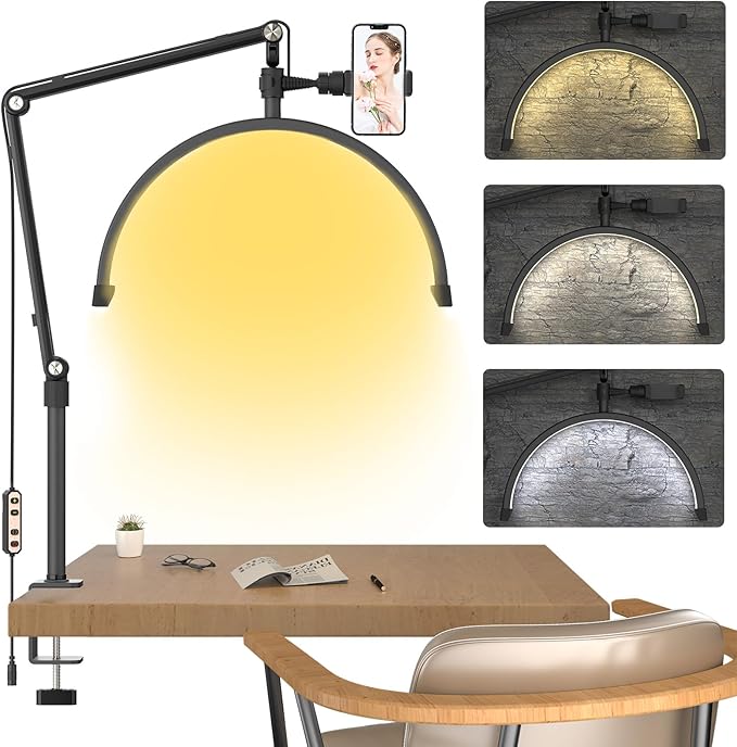 TwoWin Half Moon Light for Lashes, Height Adjustable Lash Light for Eyelash Tech Half Moon, Eyelash Lamp Led for Eyelash Extension, Tattoo Artists, Nail Tech, Filming Content Creation