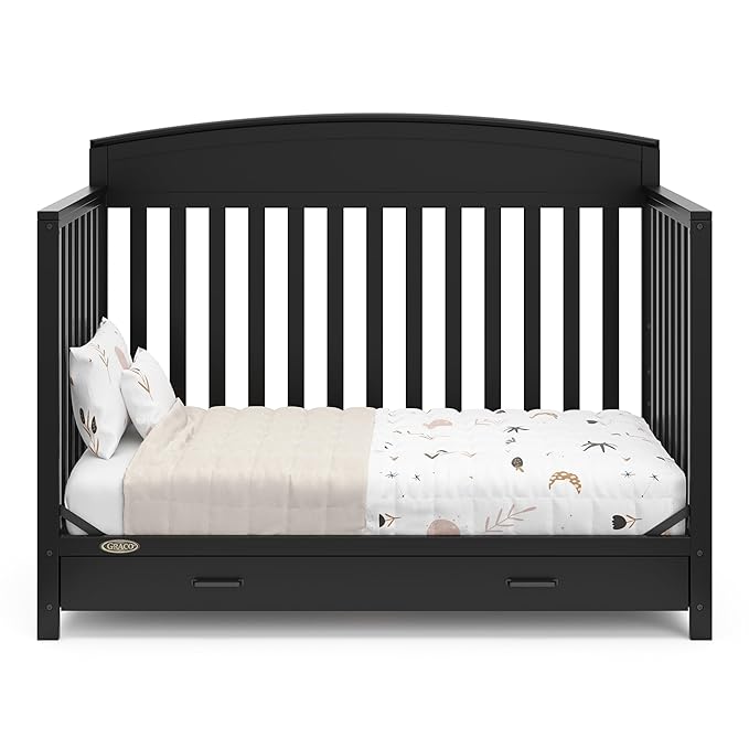 Graco Benton 5-in-1 Convertible Crib with Drawer (Black) - Converts from Baby Crib to Toddler Bed, Daybed and Full-Size Bed, Fits Standard Full-Size Crib Mattress, Adjustable Mattress Support Base