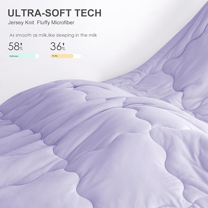 COTTEBED Reversible Ultra-Soft Light Pink and Purple Comforter Set Queen Full Size, Jersey Knit T-Shirt Feel Cute Fluffy Lightweight Bedding Down Blanket Quilt Pillowcase for Man Women Girl All Season