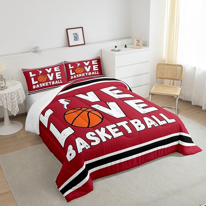 Feelyou Basketball Bedding Set Twin Size Gaming Sports Comforter Set for Kids Boys Girls Decor Ball Games Comforter Gift for Basketball Lover Duvet Set Bedroom Quilt Set