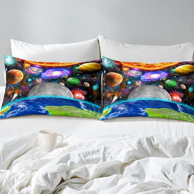 Space Comforter Set Full Solar System Bedding Full Comforter Sets Galaxy Outer Space Bedroom Decor for Boys Bed Set Full Size Earth Planet Quilt Set with 1 Comforter 2 Pillowcases