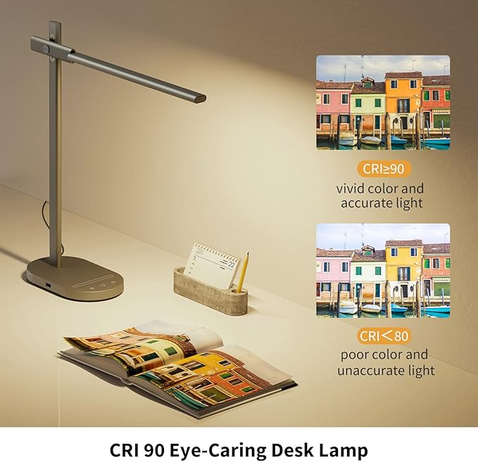 ProtoArc Modern Desk Lamp, Metal Aluminum Alloy Dimmable LED Desk Light with USB Charging Port, Eye-Caring Table Light, Touch Control, 5 Color Modes, 6 Brightness Levels, Timer for Home Office Bedroom