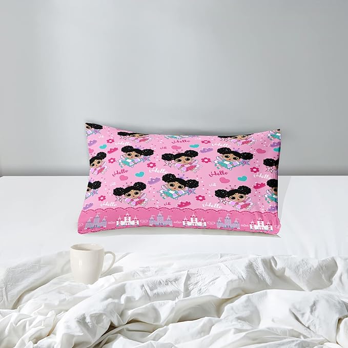 Girl Comforter Set Twin Size, Black Girl Comforter Set, African American Little Girl Twin Comforter Sets Decor for Girls Bedroom 2 Piece Pink Twin Quilt Set with 1 Comforter 1 Pillowcases