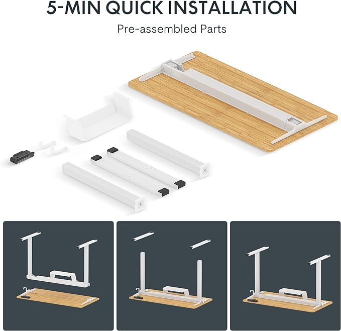 FLEXISPOT Adjustable Desk Quick Assembly Electric Standing Desk with 48 x 24 Inches Whole-Piece Ergonomic Memory Controller Sit Stand Desk(White Frame + 48" Bamboo Texture Desktop)