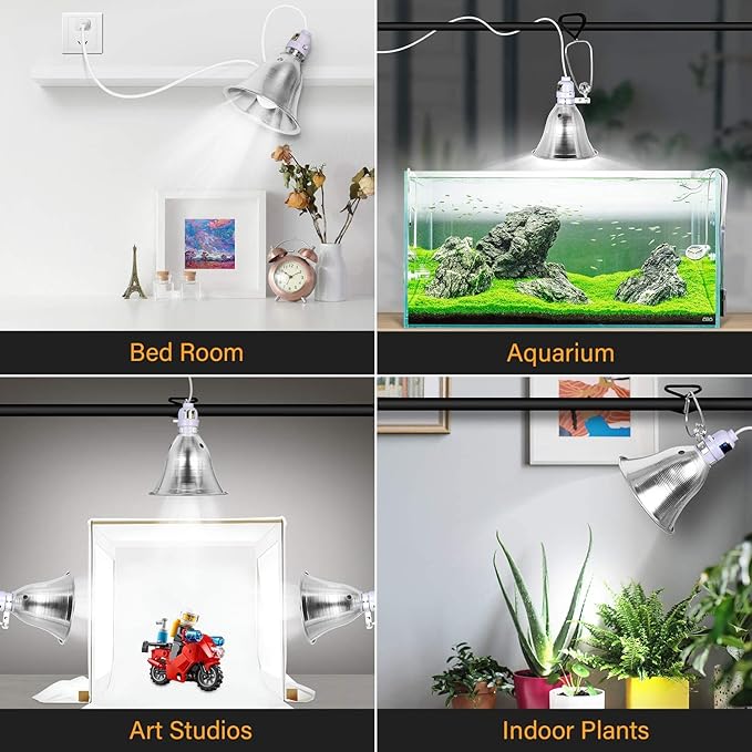 Simple Deluxe Clamp Lamp Light with 5.5 Inch Aluminum Reflector up to 60 Watt E26 Socket (no Bulb Included) 6 Feet 18/2 SPT-2 Cord, Silver and White, 6 Pack