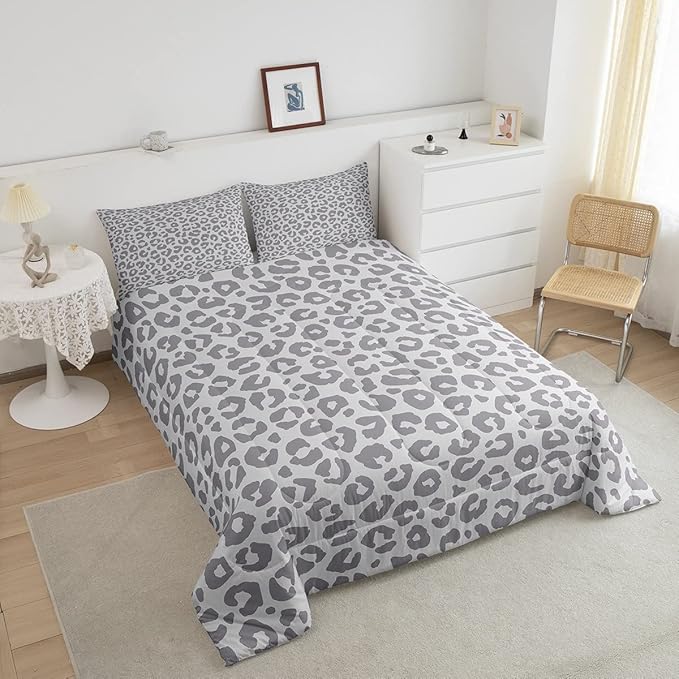 Feelyou Leopard Print Bedding Set Silver Gray Leopard Comforter Set for Boys Girls Kids Cheetah Printed Comforter Africa Wild Animal Skin Theme Duvet Set Room Decor Twin Size Quilt Set 2Pcs