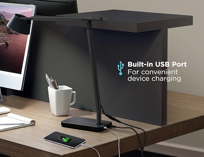 Bostitch Black+Decker Verve Designer Smart Desk Lamp, Compatible with Alexa, Auto-Circadian Mode, True White LED + 16M RGB Colors, USB Charging Port, Certified for Humans