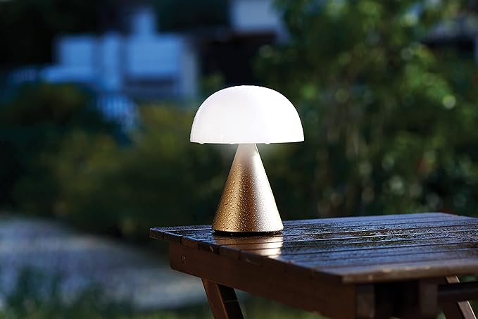 Lexon Mina L Mushroom Lamp - 9 LED Color Table Lamp for Bedrooms, Living Room & Office - Cordless, Rechargeable with 24h Light & Dimmer, Aluminum, Large - Soft Gold