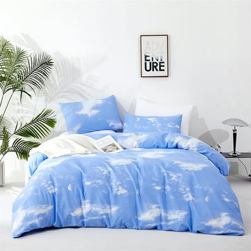 Cotton Blue Cloud Comforter Set Queen Size Sky Blue Comforter Cotton 3 Pieces Soft Light Blue Queen Comforter Bedding Set Women Solid Blue Queen Bed Comforter Set for All Season as Gift