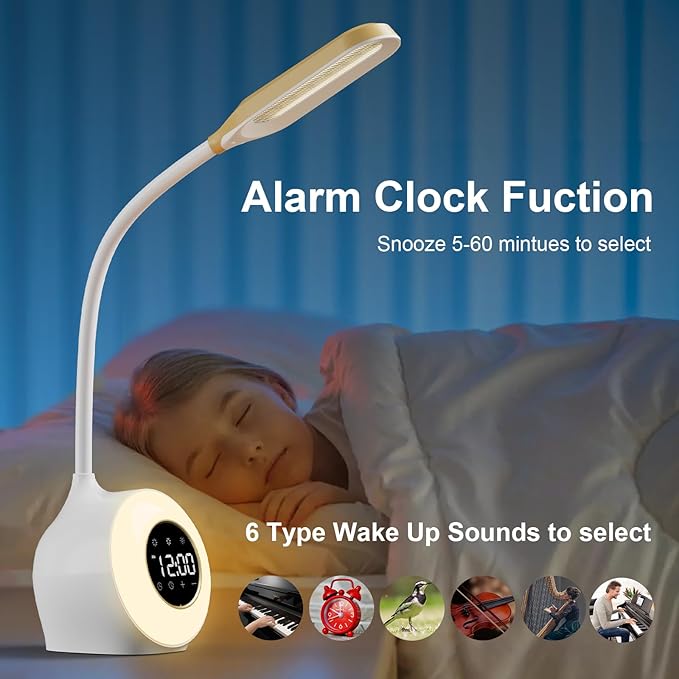 Desk Lamp with Alarm Clock, Sunrise Alarm Clock for Bedrooms,Digital Clock with Colourful Light, Cool Stuff Alarm Clocks for Kids