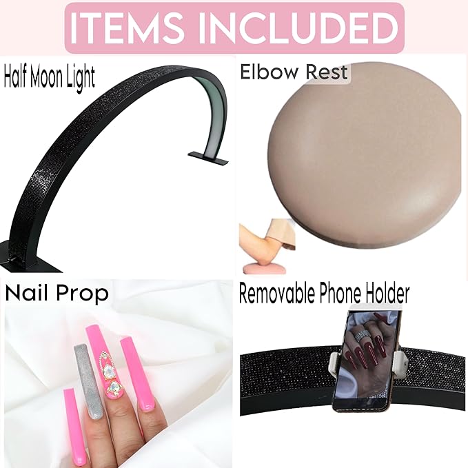 Half Moon Light for Nail Desk-4pcs Set-Half Moon Light-Half Moon Light for Esthetician-Half Moon Lamp for Nails-Nail Lamp for Desk-Nail Desk Light-BONUS Phone Holder,Nail Prop & Elbow Rest