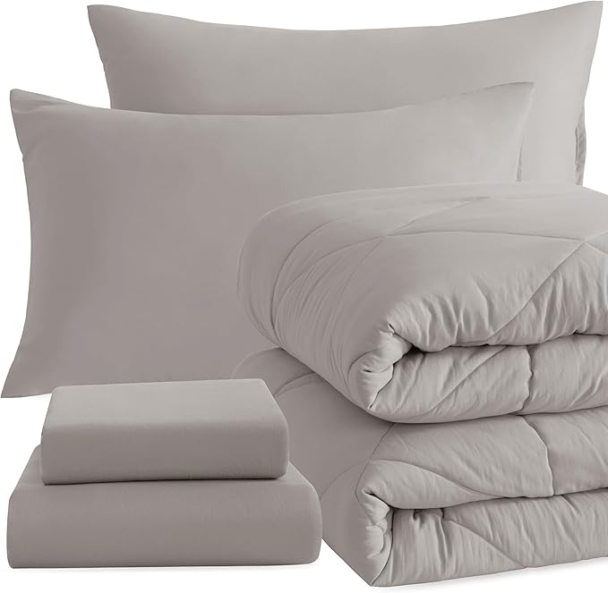 NTBAY Twin Comforter Set with Sheets, 5 Pieces Soft and Breathable Twin Bedding Set, Twin Bed in a Bag, Down Alternative Comforter Set Solid Color All Season, Kids Bedding Set, Smoke Grey
