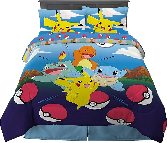 Franco Kids Bedding Super Soft Comforter and Sheet Set, 5 Piece Full Size, Pokemon