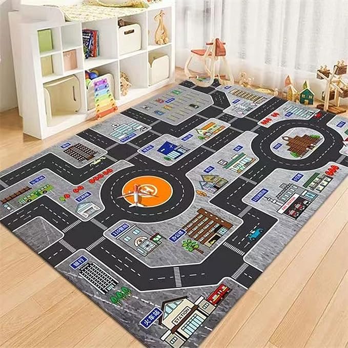 Kids Rug Play Mat Great for Playing with Cars and Toys,Educational Kid Road and Traffic City Life Carpet,Children Baby Fun Throw Rug for Bedroom Play Room,79X118Inch/200X300CM