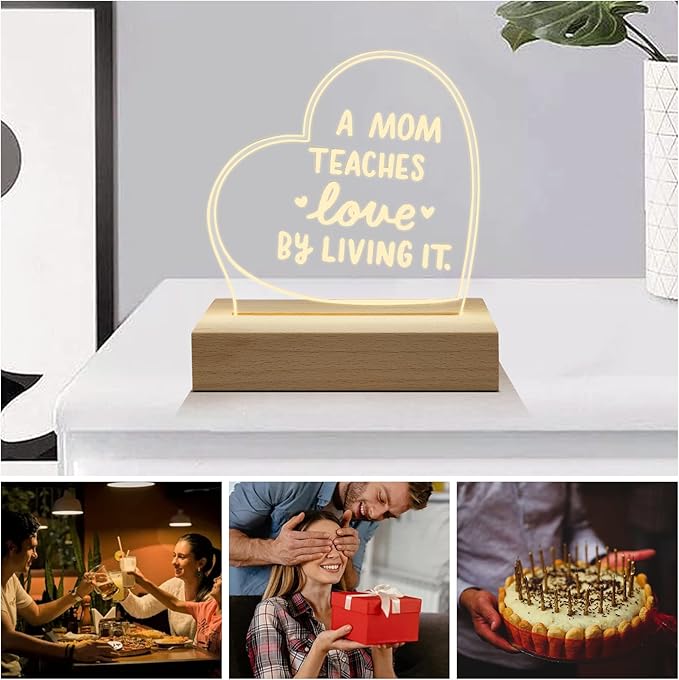 Wood LED Display Base with Acrylic Sheet, Mom Gifts from Daughter Son Led Acrylic Light Base Wood Display LED Stand