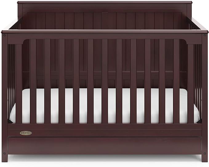 Graco Hadley 5-in-1 Convertible Crib with Drawer (Espresso) – Crib with Drawer Combo, Includes Full-Size Nursery Storage Drawer, Converts from Baby Crib to Toddler Bed, Daybed and Full-Size Bed